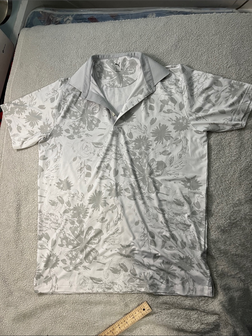 Puma Men's White Polo with Light Gray Floral Print A039